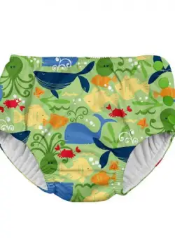 Slip copii SPF 50+ refolosibil cu capse Green Sprouts by iPlay Lime Sealife 18 luni