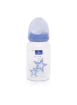 Biberon de sticla cu tetina anti-colici Lorelli Blue or Pink Stars 120 ml