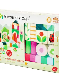 Cuburi din lemn cu ilustratii din gospodarie Tender Leaf Toys, Courtyard Blocks, 35 piese
