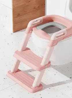 Reductor toaleta pliabil cu scara Little Mom Kids Steps Pink