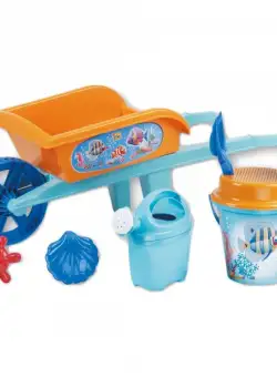 Roaba din plastic copii Androni Crazy Fish cu galetusa, stropitoare si alte accesorii nisip