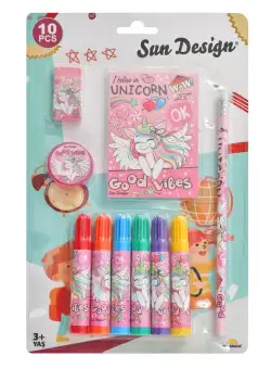 Set de colorat cu carioci si agenda, Sun Design, model Unicorn, 10 buc 